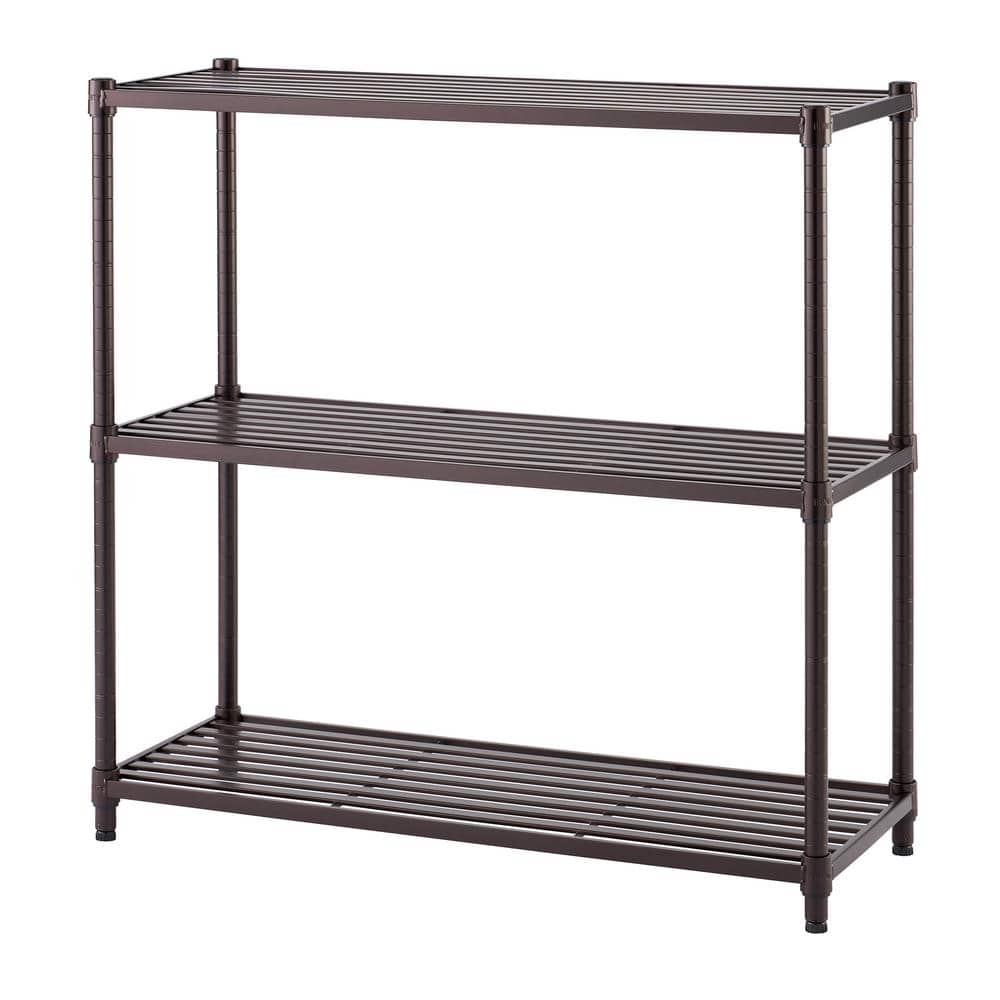 Adjustable Black 3-Tier Metal Slat Shelving Rack