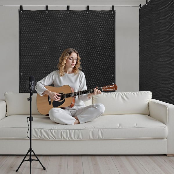 Sound Dampening Blankets 80 x 48 in. Soundproof Curtains for Window, Door, Light Blocker, Recording, Black, 2025 update