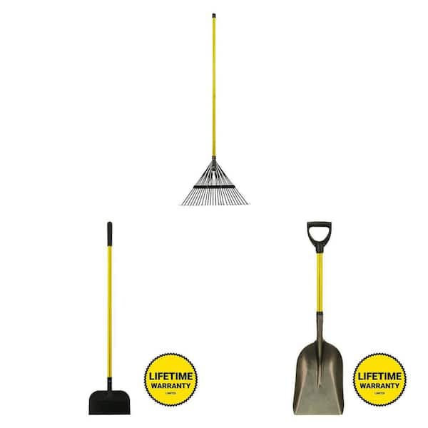 54 in. 24-Tine Leaf Rake, 54 in. Steel Scraper Shovel with Cushion Grip and 27 in. Eastern Scoop Shovel Combo