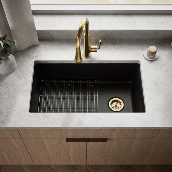 Kennon 33 in. Drop-In 1-Hole Single Bowl Neoroc Granite Composite Kitchen Sink in Matte Black