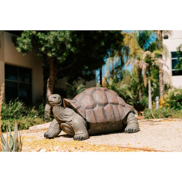 28" L Brown and Black Concrete/MgO Walking Tortoise Statue, Indoor or Outdoor Decor, Natural Design Sculpture