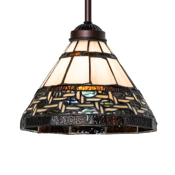 Ilona 60-Watt 1 Light Mahogany Bronze Shaded Mini Pendant Light with Stained Glass Shade, No Bulbs Included
