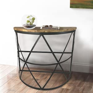 Industrial Reclaimed Wood Demilune Console Table