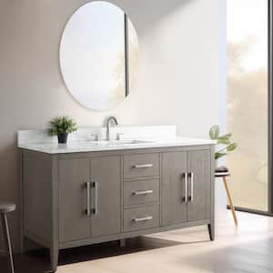 60 in. W. x 22 in. D x 34 in. H Single Sink Bathroom Vanity Cabinet Driftwood Gray with Engineered Marble Top in White