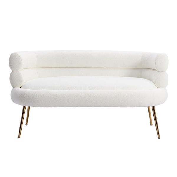 Unbranded Modern 53 in. White Polyester 2-Seat Loveseat with Golden Legs
