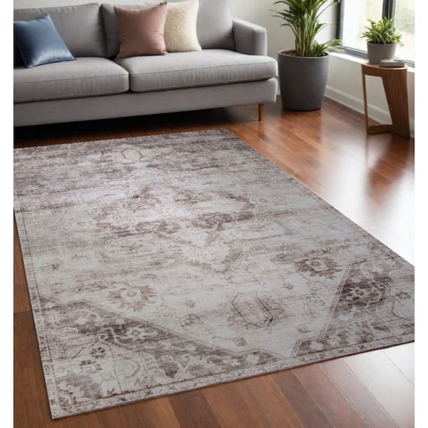 5 ft. x 8 ft. Brown and Ivory Oriental Area Rug
