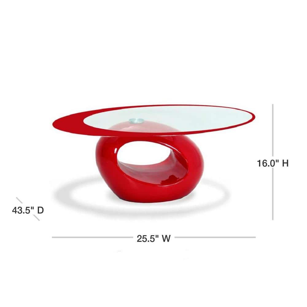 Red Oval Glass Top Outdoor Coffee Table with MDF Base