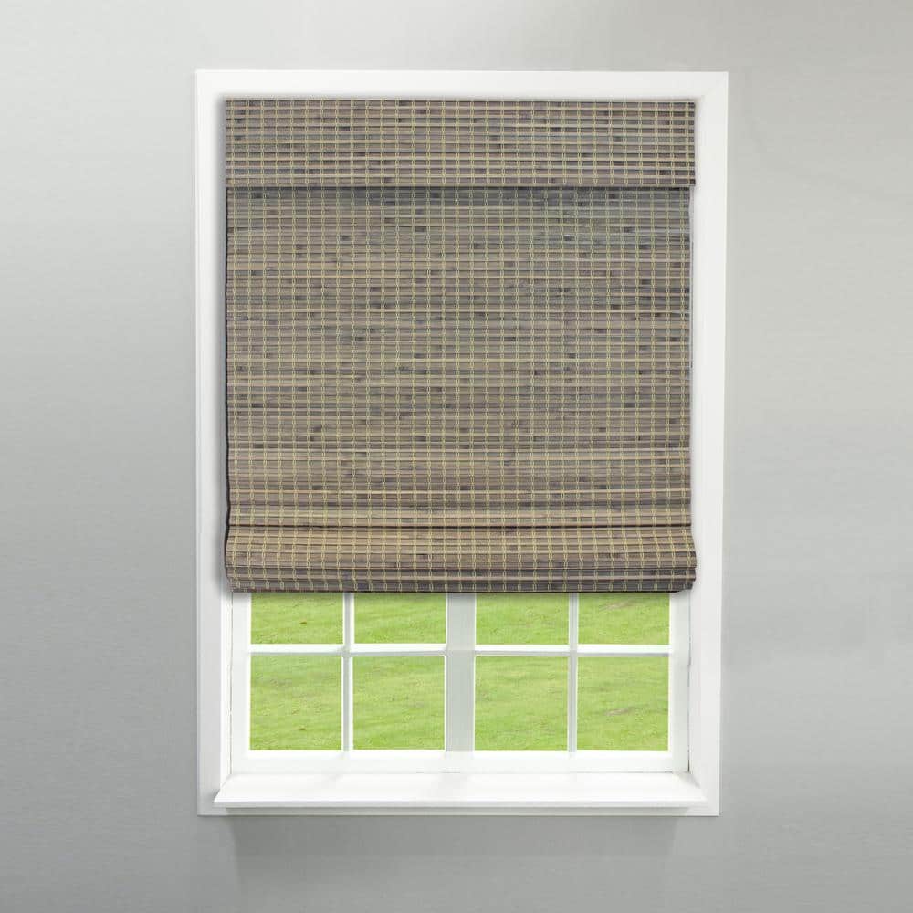 Cordless Driftwood Gray Bamboo Roman Shade 30" x 64"