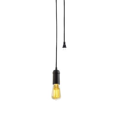 1-Light Vintage Edison Matte Black Plug-In Mini Pendant