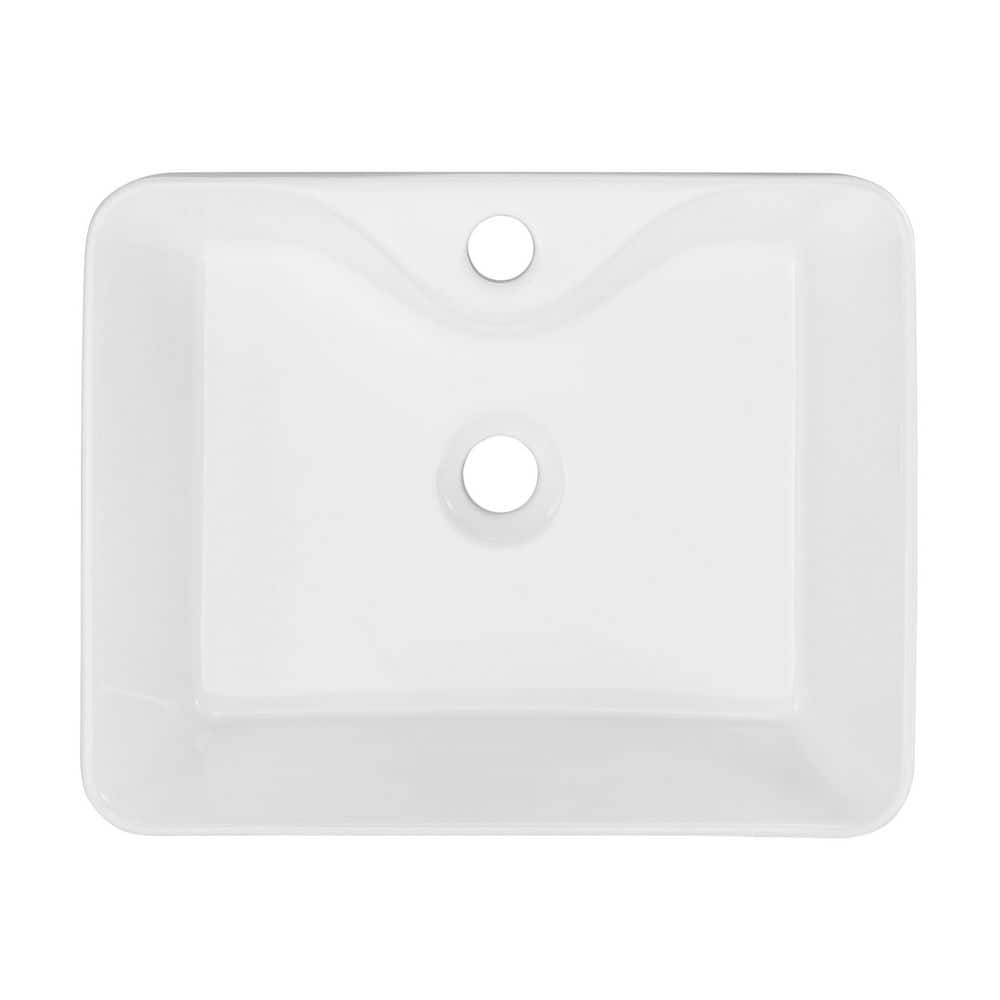 Glossy White Ceramic Above-Counter Vessel Sink, 19"