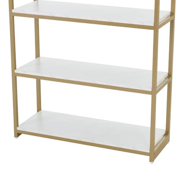 5 Shelf Etagere Arched Bookcase, 72Tall Metal Bookshelf with Wood Shelving, Gold / Black - 2 PC