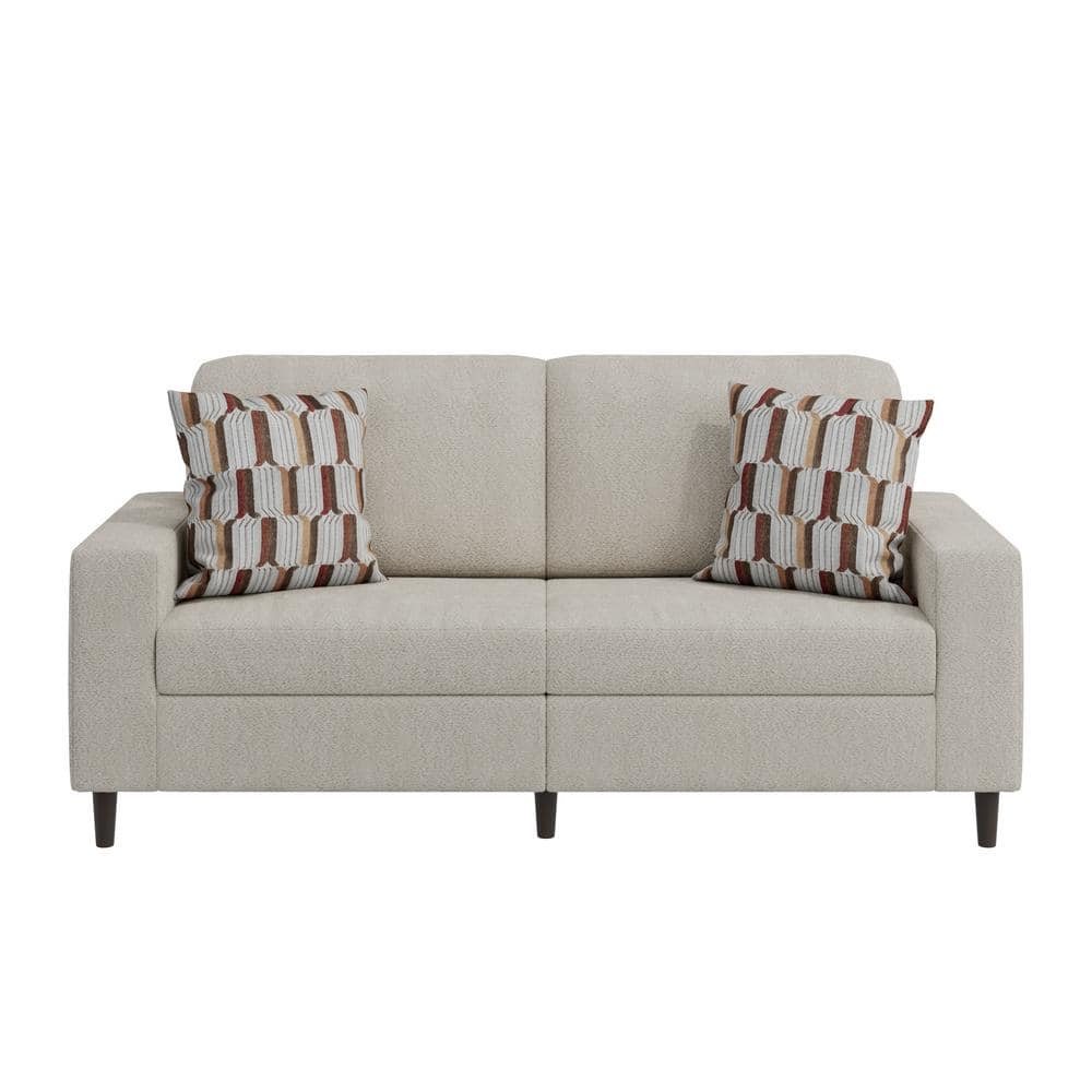 Oatmeal Beige Boucle Fabric Lawson Sofa with Solid Wood Legs