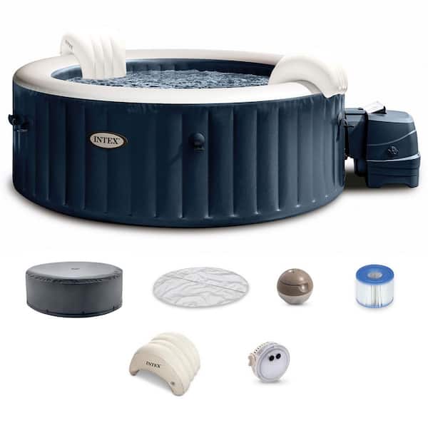 PureSpa Plus Portable Inflatable 4-Person Hot Tub Bubble Jet Spa, 77 in. x 28 in.