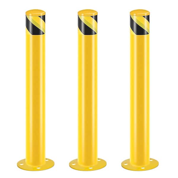 42 in. x 3.5 in. Yellow Powder Coated Steel Safety Bollard Post Parking Post with Anchor Bolts (3-Pieces)
