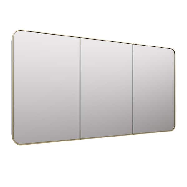 Glass Warehouse Calla 60 in. W x 32 in. H x 5 in. D Satin Brass Recessed Medicine Cabinet with Mirror