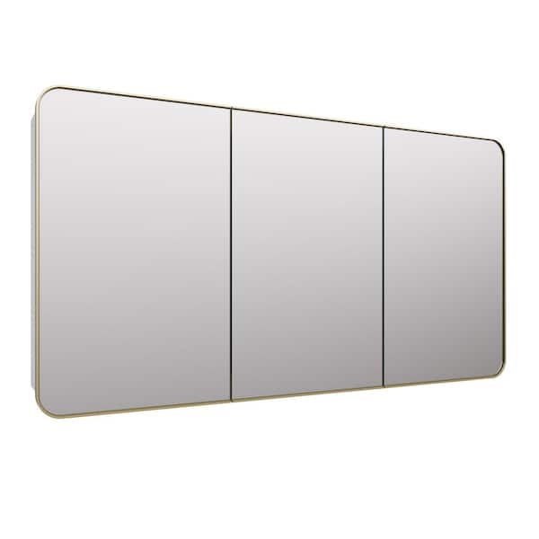 Calla 60 in. W x 32 in. H x 5 in. D Satin Brass Recessed Medicine Cabinet with Mirror