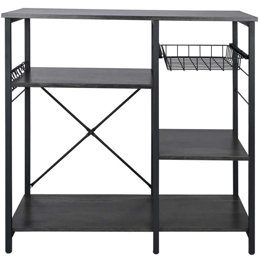 Denkee Kitchen Bakers Rack, Industrial 5-Tier Microwave Oven Stand,  Freestanding Kitchen Utility Storage Shelf, Workstation Organizer Shelf,  Coffee Bar Station (31.5 L x 15.75 W x 63 H, Rustic Brown) – Built