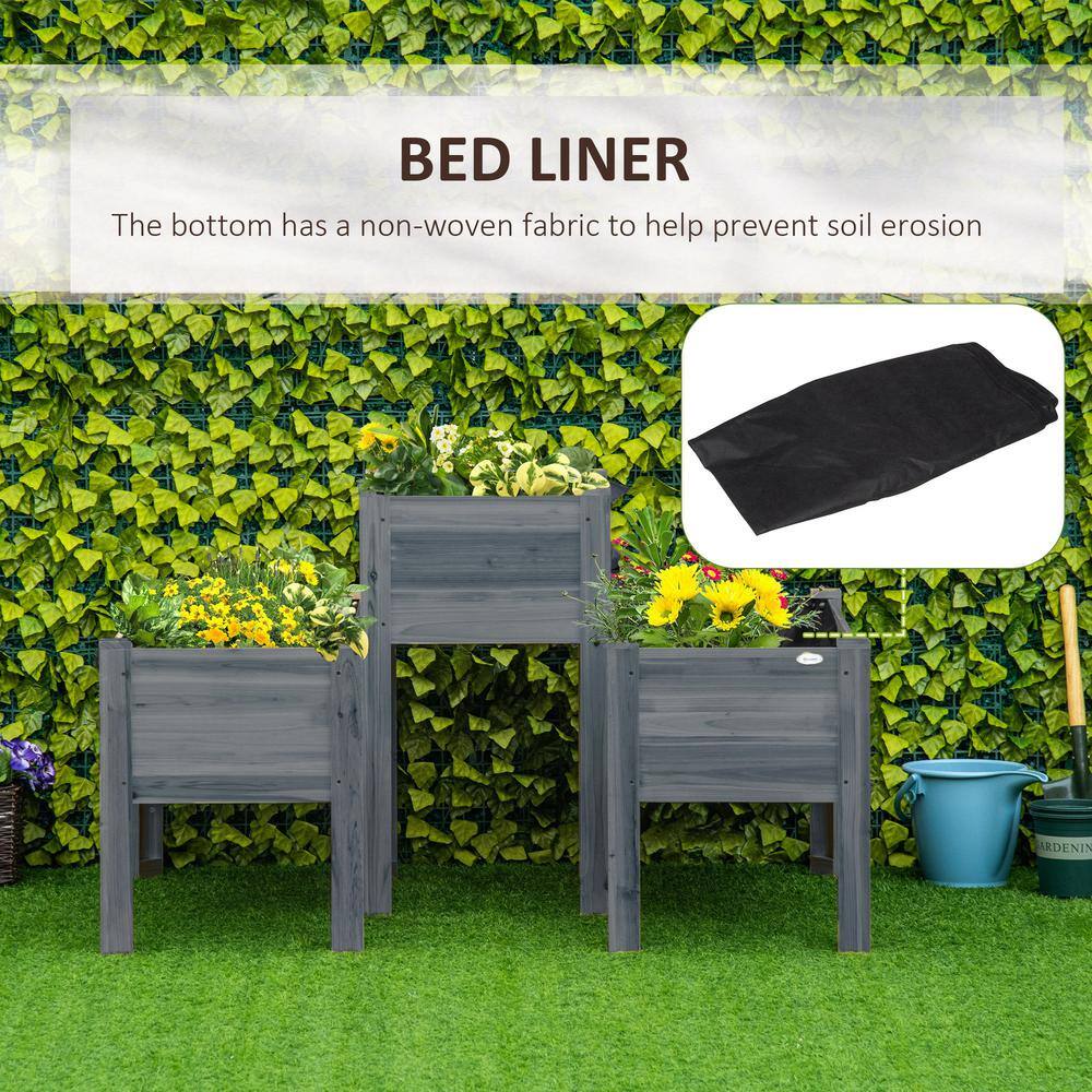 Elevated Gray Wood Garden Bed Trio for Deck and Yard