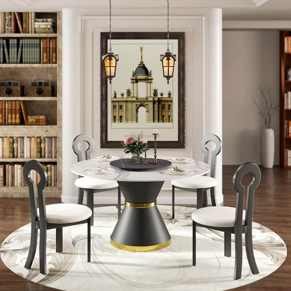 Magic Home 59.05 in. Modern Round Black Rotary Lazy Susan Sintered