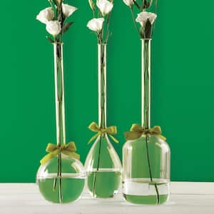 3-Shapes Sleek and Chic with Sage Green Ribbon Includes Clear Vase Trio : Tear Drop, Round, Jug