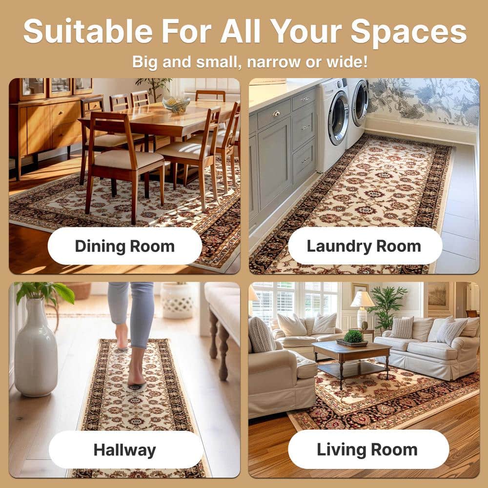 Ivory and Brown Tufted Oriental Floral 8' x 10' Area Rug
