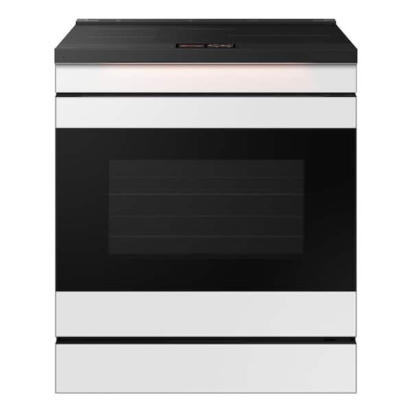 Samsung Bespoke 30 in. 4-Elements Slide-In Induction Range 6.3 cu. ft. in White Glass with AI Home and Smart Oven Camera