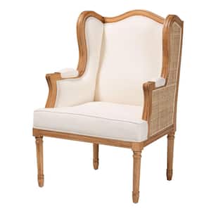 Rachana Beige and Honey Oak Accent Chair with Natural Rattan