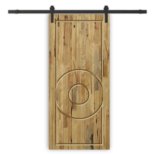 CALHOME 36 in. x 96 in. Weather Oak Stained Pine Wood Modern Interior Sliding Barn Door with Hardware Kit