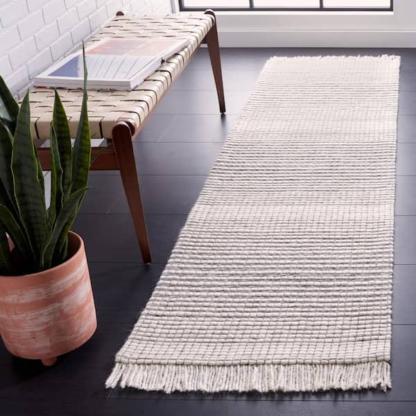 Marbella Ivory Black 2 ft. X 8 ft. Border Plaid Runner Rug