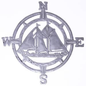 Nautical Compass with Sailboats Haitian Metal Wall Art 12 in.
