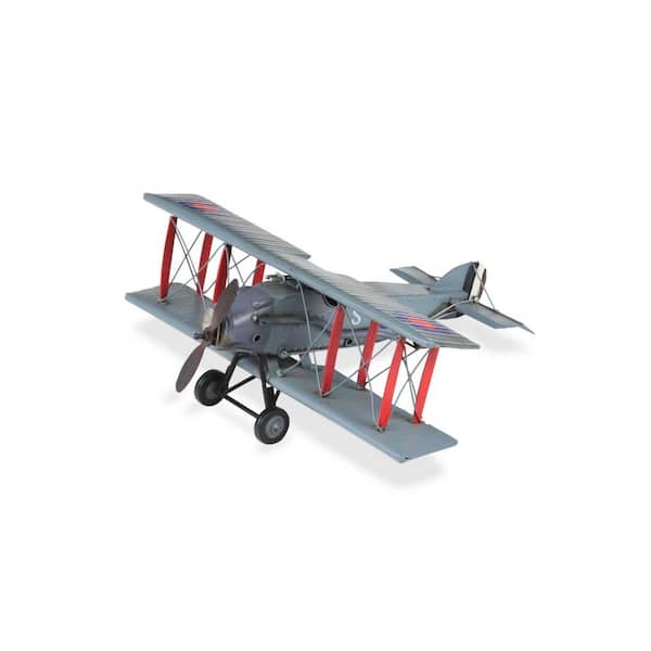 HomeRoots Metal Red and Gray Hand Painted 1916 Gray Bristol F28 Fighter Plane Model Sculpture
