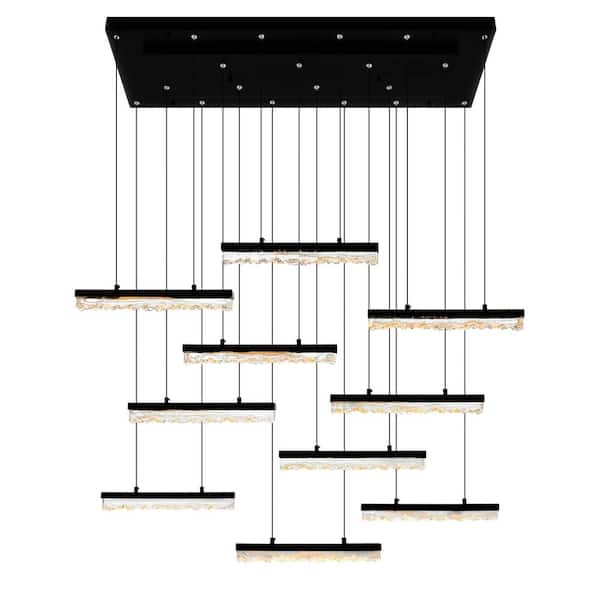 CWI Lighting Stagger 10-Light Integrated LED Black Chandelier