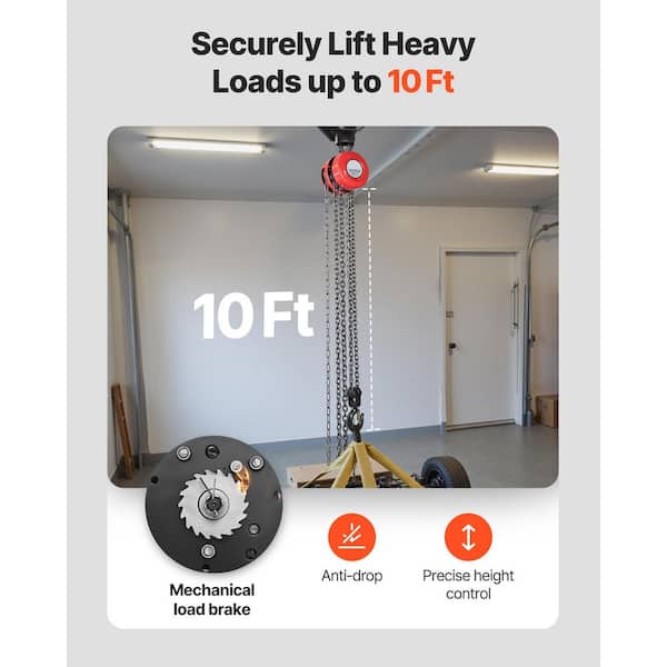 Hand Chain Hoist, 2 Ton 4400 lbs. Capacity, Manual Chain Block, 10 ft. Lift Height, Heavy Duty Pulley 2025 Update