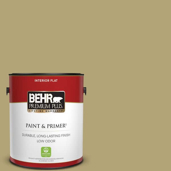 BEHR PREMIUM PLUS 1 gal. #PMD-101 Green Fig Flat Low Odor Interior Paint & Primer