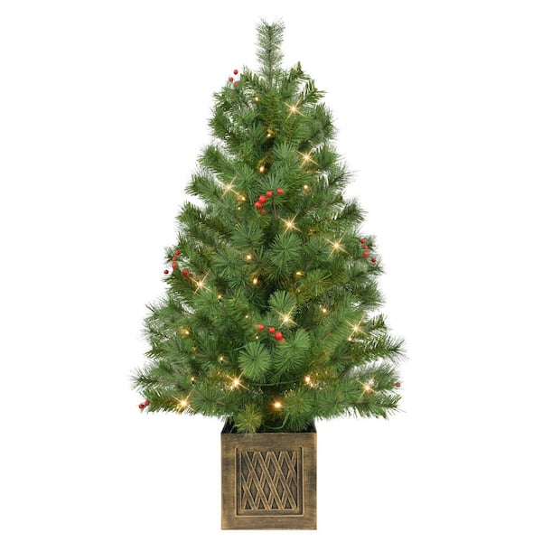 Set of 2 Battery-Operated Pre-Lit Potted Adorned Artificial Christmas Trees