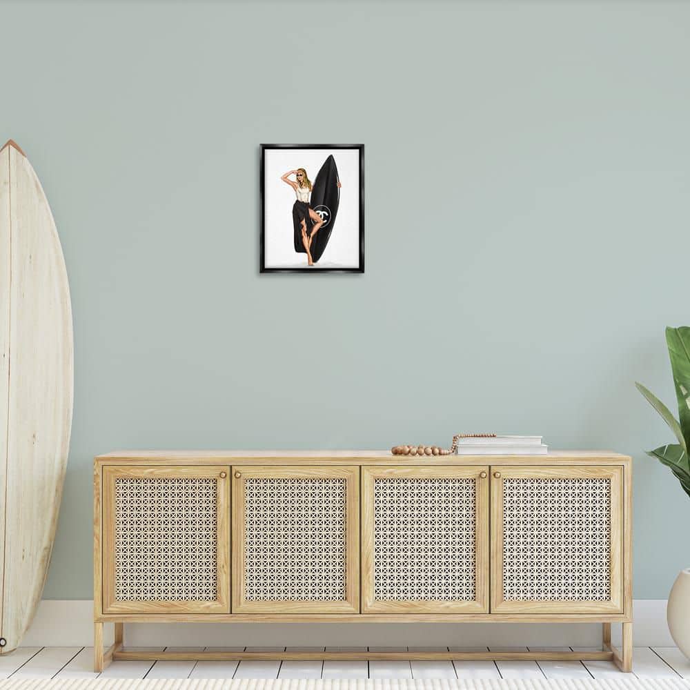 Trendy Surfer Girl in Black by Ziwei Li Black Floater Frame People Graphic Art Print 21 in. x 17 in. price history on PriceWatchPro