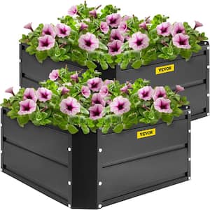 Metal Planter Box 24 in. x 24 in. x 12 in. Galvanized Steel Planter Boxes 2-Pieces Raised Garden Bed Kit, Black
