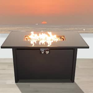 43 in. 50,000 BTU Rectangular Steel Gas Outdoor Patio Fire Pit Table in Black with Lid