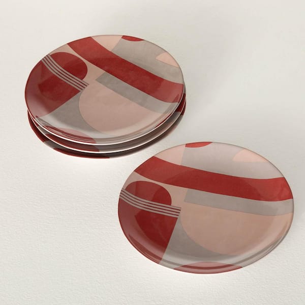 SULLIVANS 8.75 in. Retro Modern Red Design Ceramic Plate Set of 4