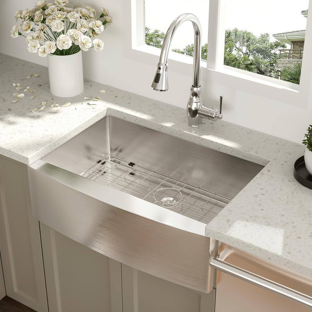 30'' Brushed Nickel Farmhouse Single Bowl Stainless Steel Kitchen Sink