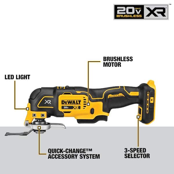 DEWALT 20V MAX XR Cordless Brushless 3-Speed Oscillating Multi Tool with (1) 20V 1.5Ah Battery and Charger