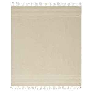 Wesley Beige/White Striped Farmhouse Organic Turkish Cotton Throw Blanket