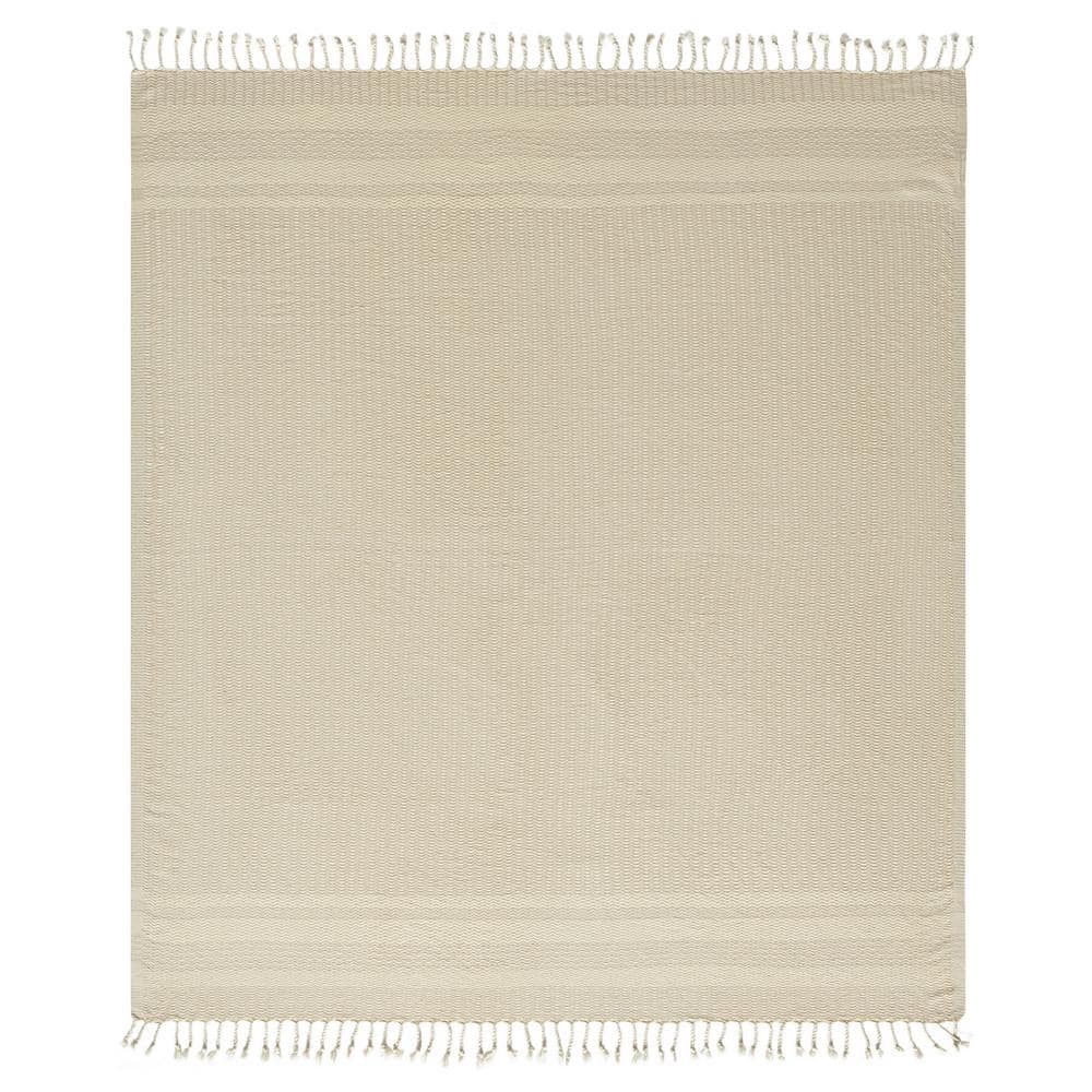 Wesley Beige/White Striped Farmhouse All Natural Turkish Cotton Throw Blank