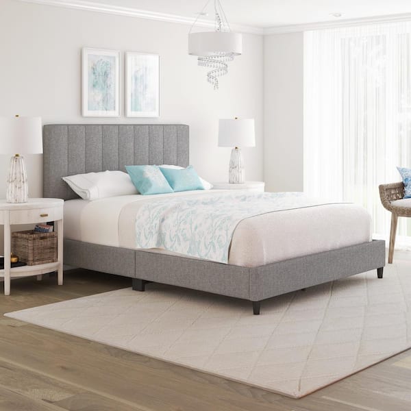 Boyd Sleep Leah Linen Panel Upholstered Platform Bed Frame, Grey, Queen