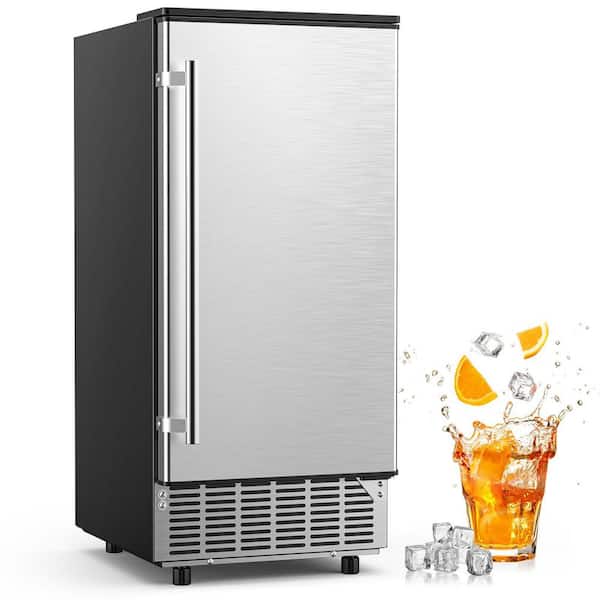 15 in. 80 lb. /24H Freestanding/Built-in Ice Maker 25 lb. Storage, 3-Thick Ice Cube Sizes in Stainless Steel Silver