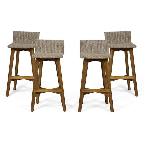 Noble House La Brea Teak Brown Wood Patio Outdoor Bar Stool (4-Pack)