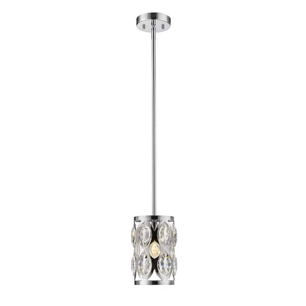 Unbranded 1-Light Chrome Mini-Pendant with Clear Crystal Shade