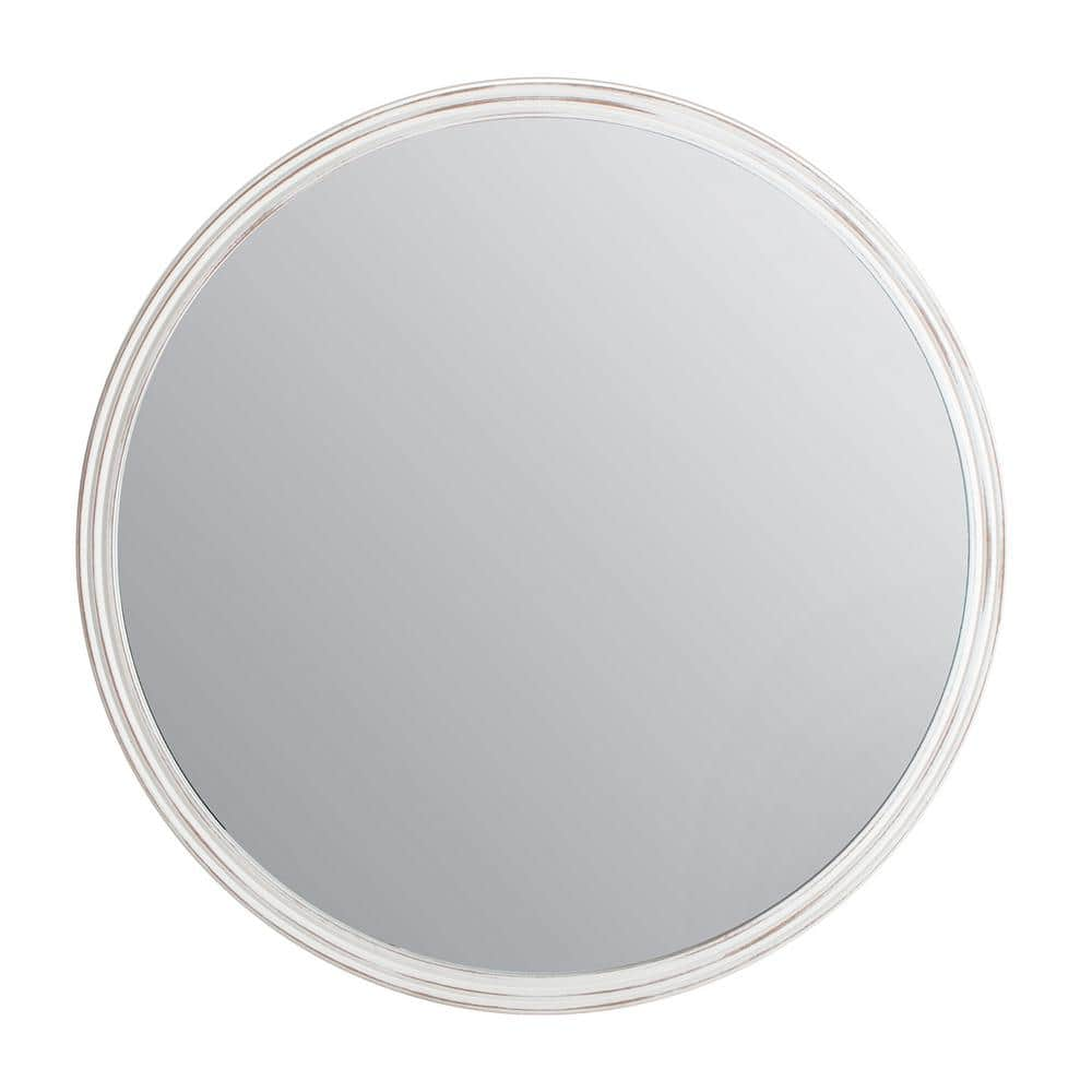 Fetco White 30-in. Round Carved Frame Mirror