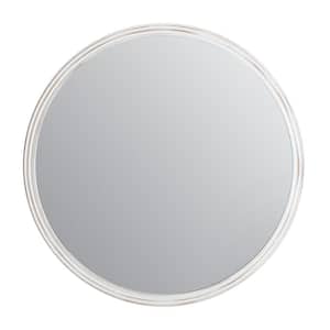 30 in. x 30 in. Farmhouse Round Carved Framed White Accent Mirror