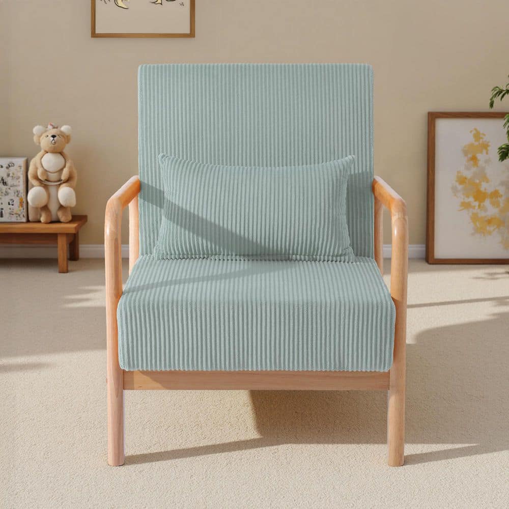 Uixe Mid-Century Light Blue Wood Frame Corduroy Fabric Upholstered